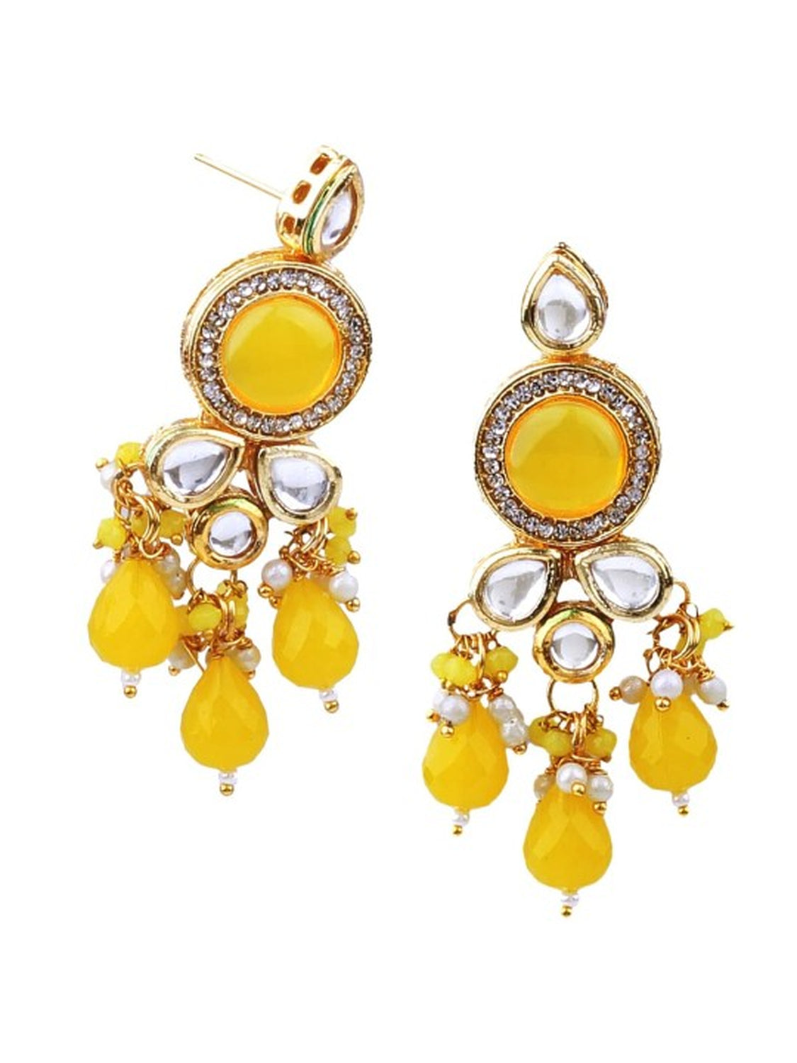 Jewel City Gold-Plated Handcrafted Kundan Yellow Bead Ethnic Jewelry Set – Traditional Necklace & Earrings for Party & Festival Wear | Swadesiicart