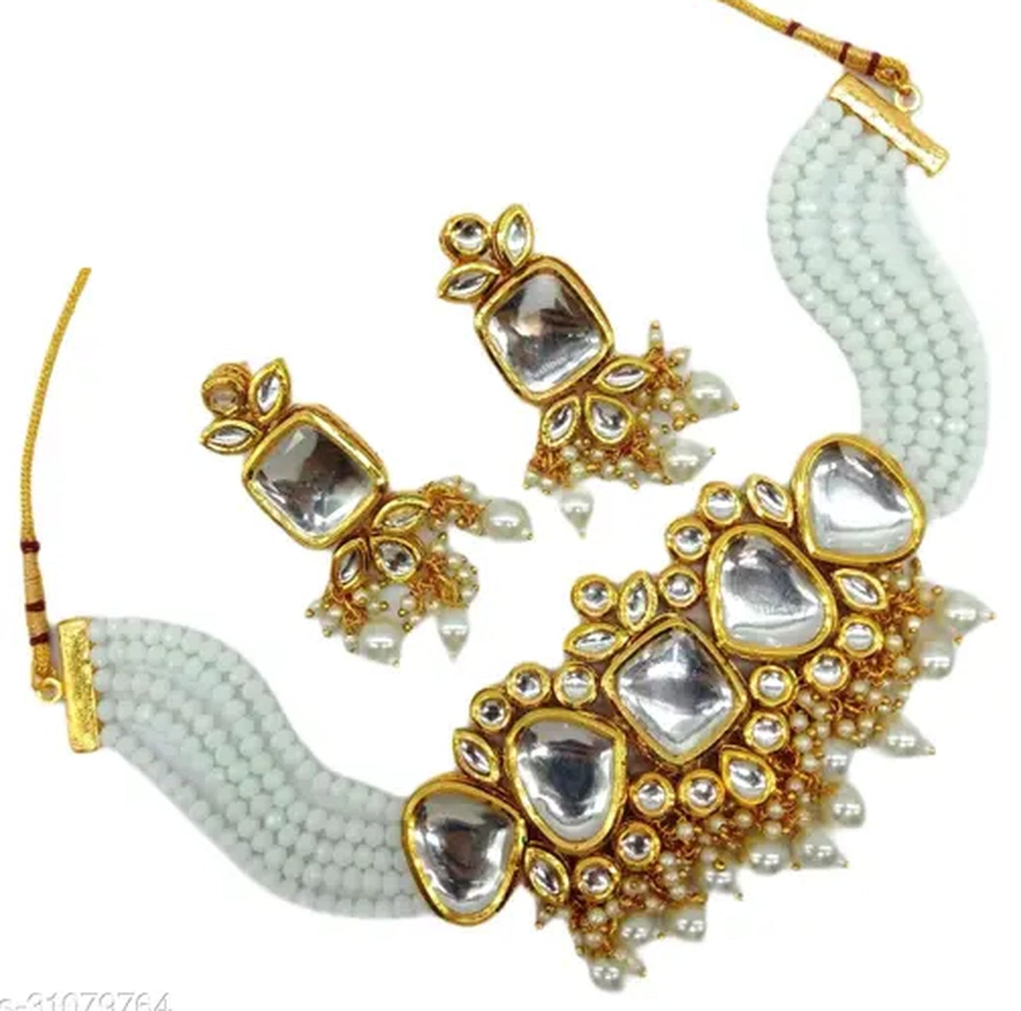 Jewel City Exquisite Kundan Choker Necklace Set with White Beads - Traditional Indian Wedding Jewelry | Swadesiicart