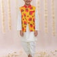 Lil Drama Genda Phool White Kurta and Dhoti with Mustard Jacket Set for Boys | Swadesiicart