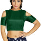 Aastha Fashion Women's Green Art Silk Cold Shoulder Sleeve Readymade Blouse