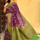 Joban Fashion Purple Crepe Chiffon Pure Handloom Banarasi Silk Saree | Swadesiicart