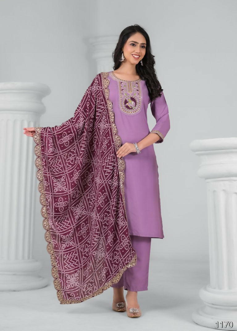 Ethnic Festive Wear Rayon Wine Stitched Suit With Dupatta - Tanisha | Swadesiicart
