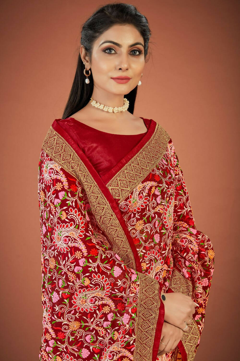 Vamsee Maroon Organza Saree - Swadesiicart