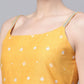 Ahalyaa Women Mustard Pure Cotton Porcian Print Shoulder Straps Tunic | Swadesiicart