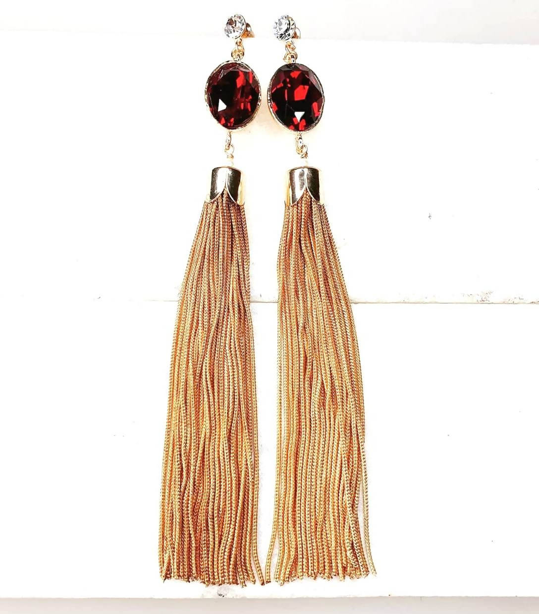 Bling Accessories Swarovski Siam Garnet Red Earrings | Swadesiicart