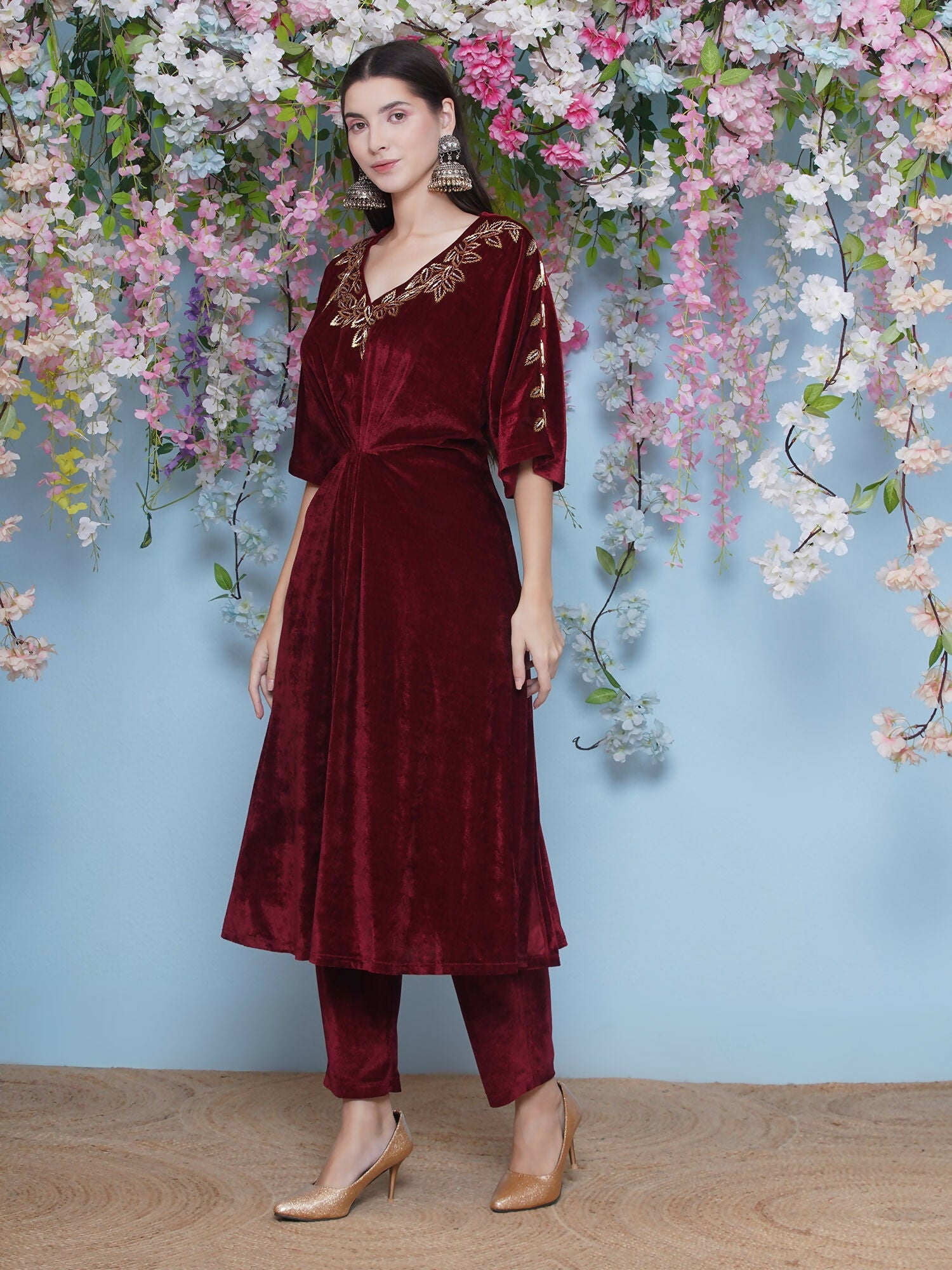 Joban Fashion Maroon Hand Embellished Coord Set - Swadesiicart