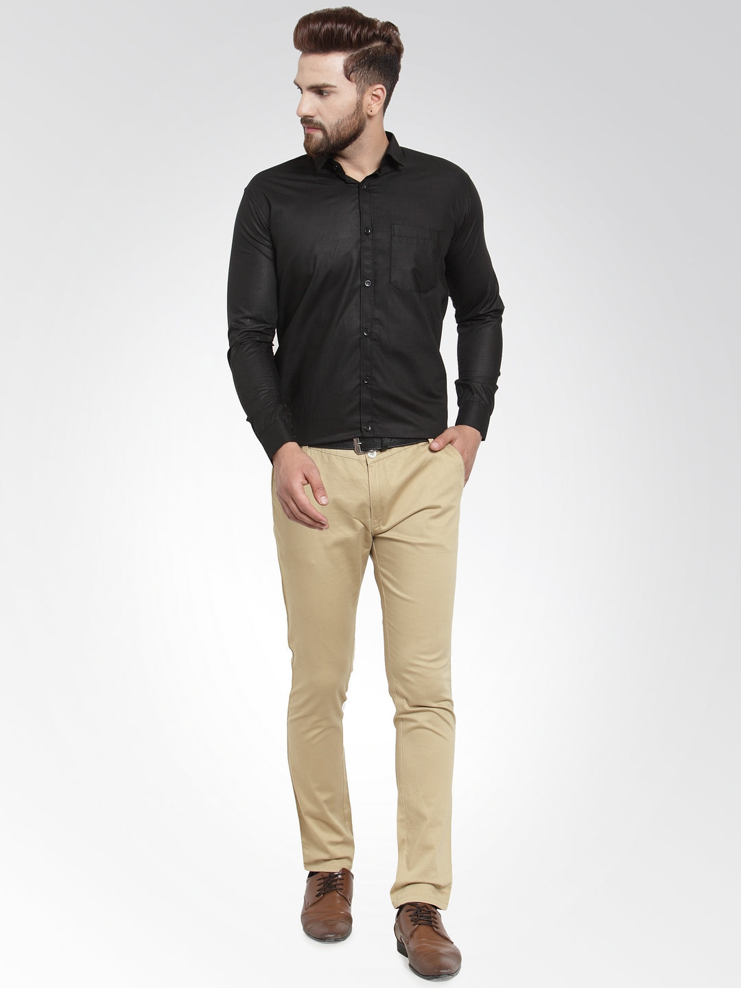 Jainish Men's Cotton Solid Black Formal Shirt's ( SF 361Black ) | Swadesiicart