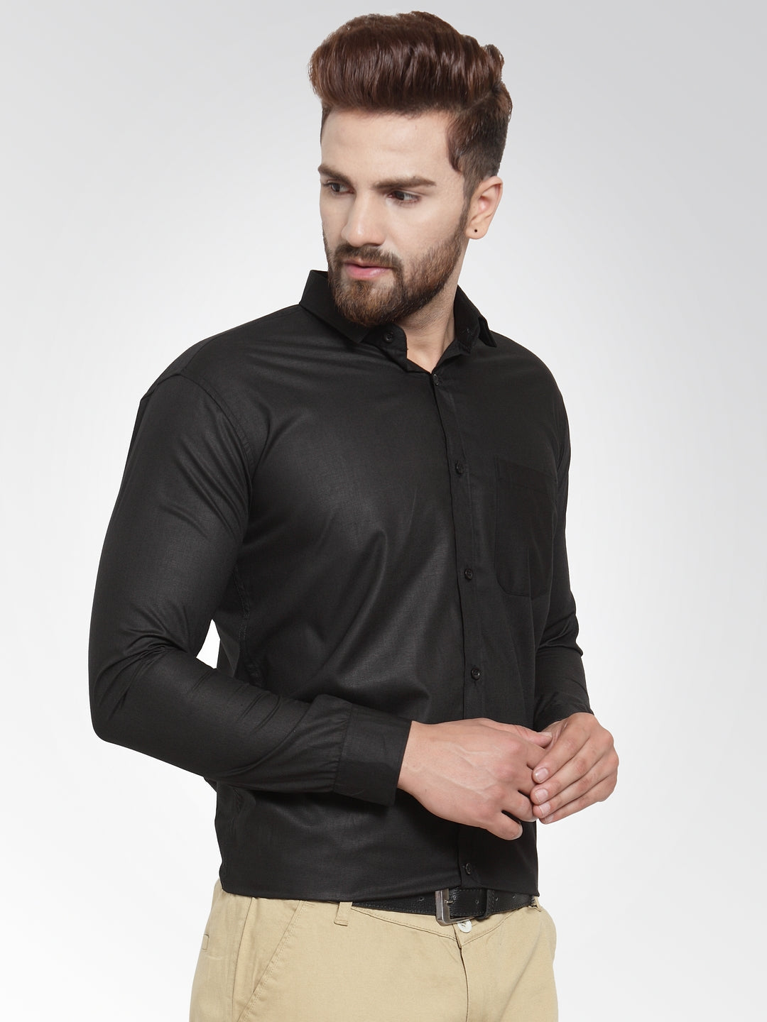 Jainish Men's Cotton Solid Black Formal Shirt's ( SF 361Black ) | Swadesiicart
