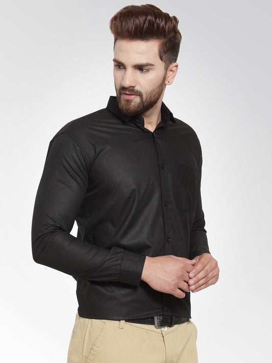 Jainish Men's Cotton Solid Black Formal Shirt's ( SF 361Black ) | Swadesiicart