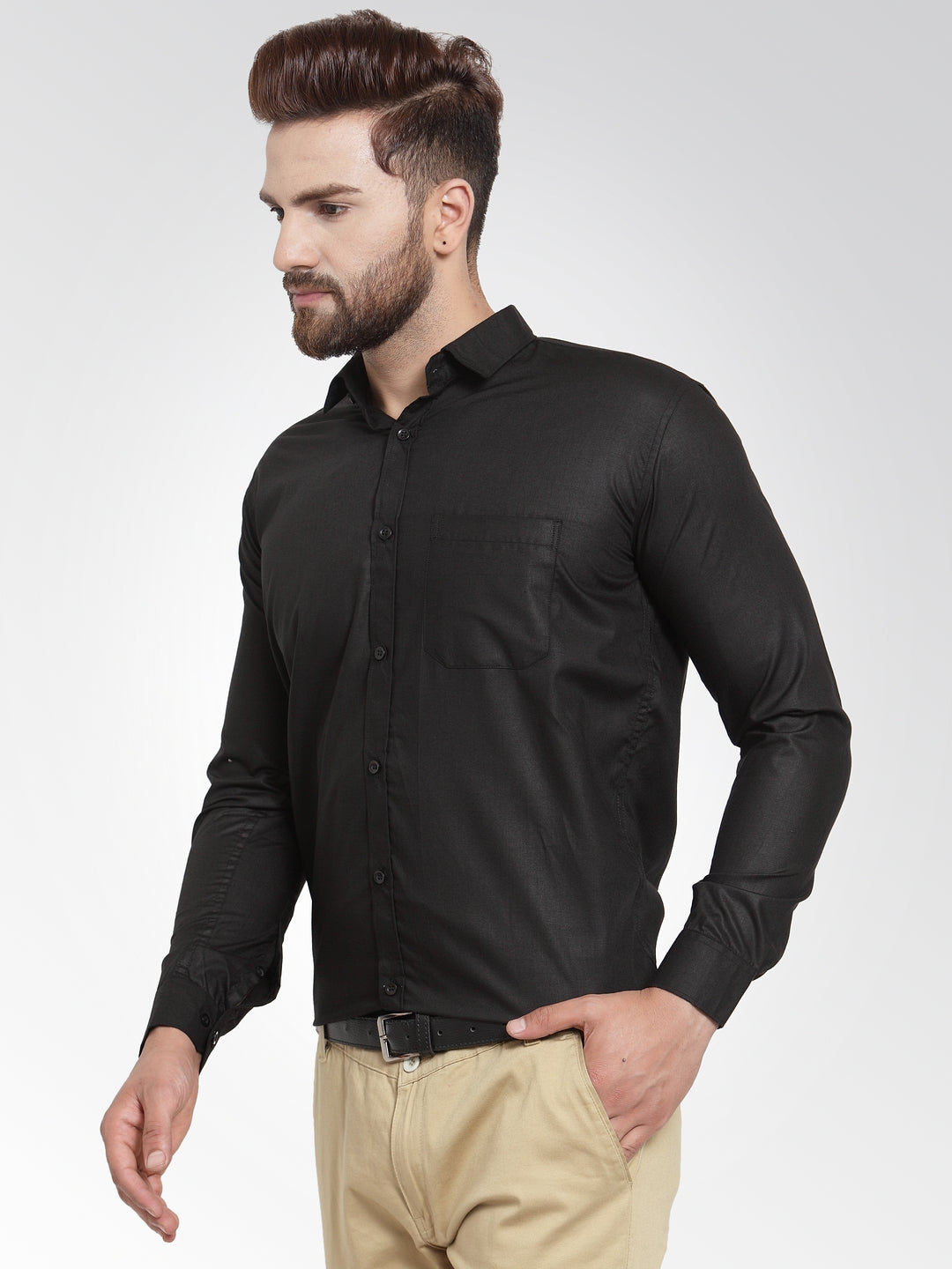 Jainish Men's Cotton Solid Black Formal Shirt's ( SF 361Black ) | Swadesiicart