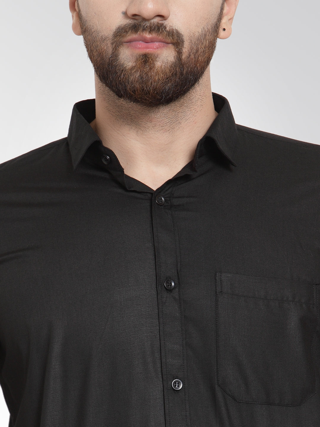 Jainish Men's Cotton Solid Black Formal Shirt's ( SF 361Black ) | Swadesiicart