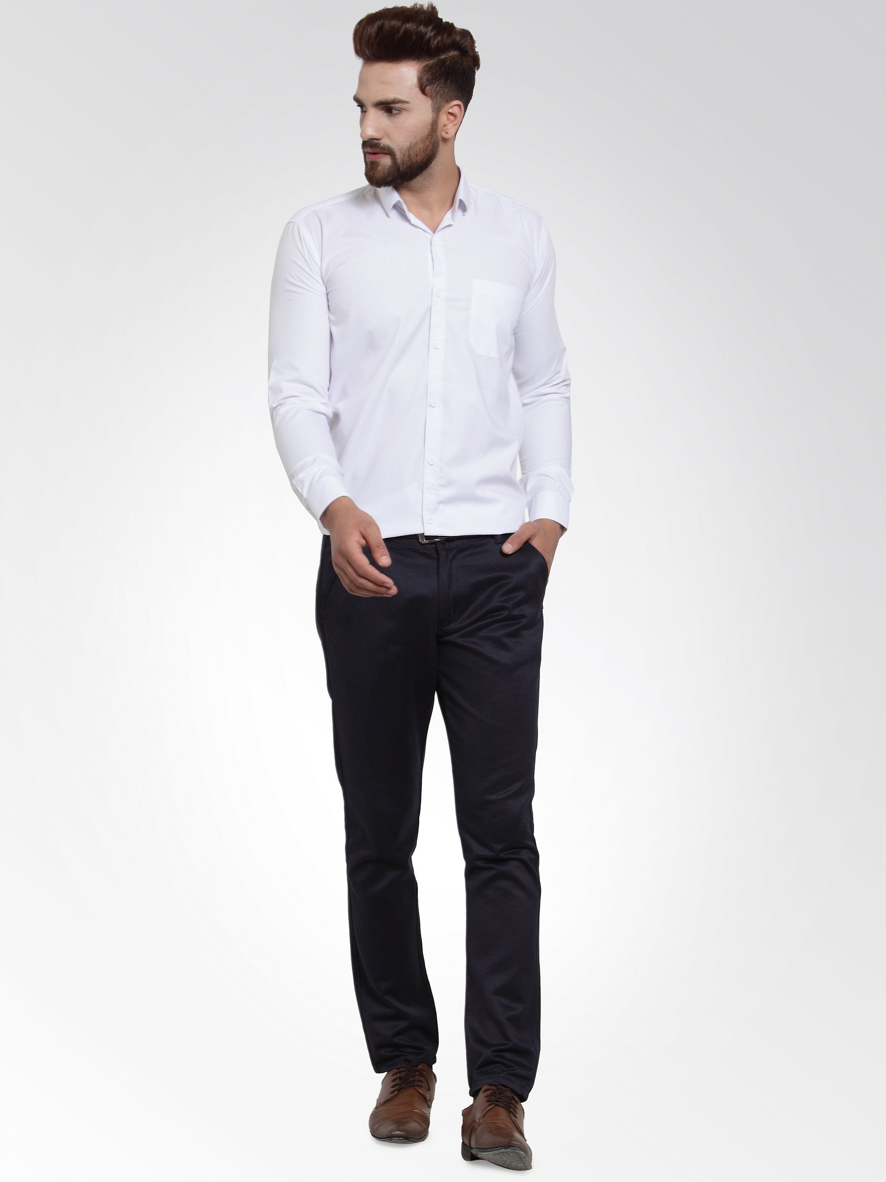 Jainish Men's Cotton Solid White Formal Shirt's ( SF 361White ) | Swadesiicart