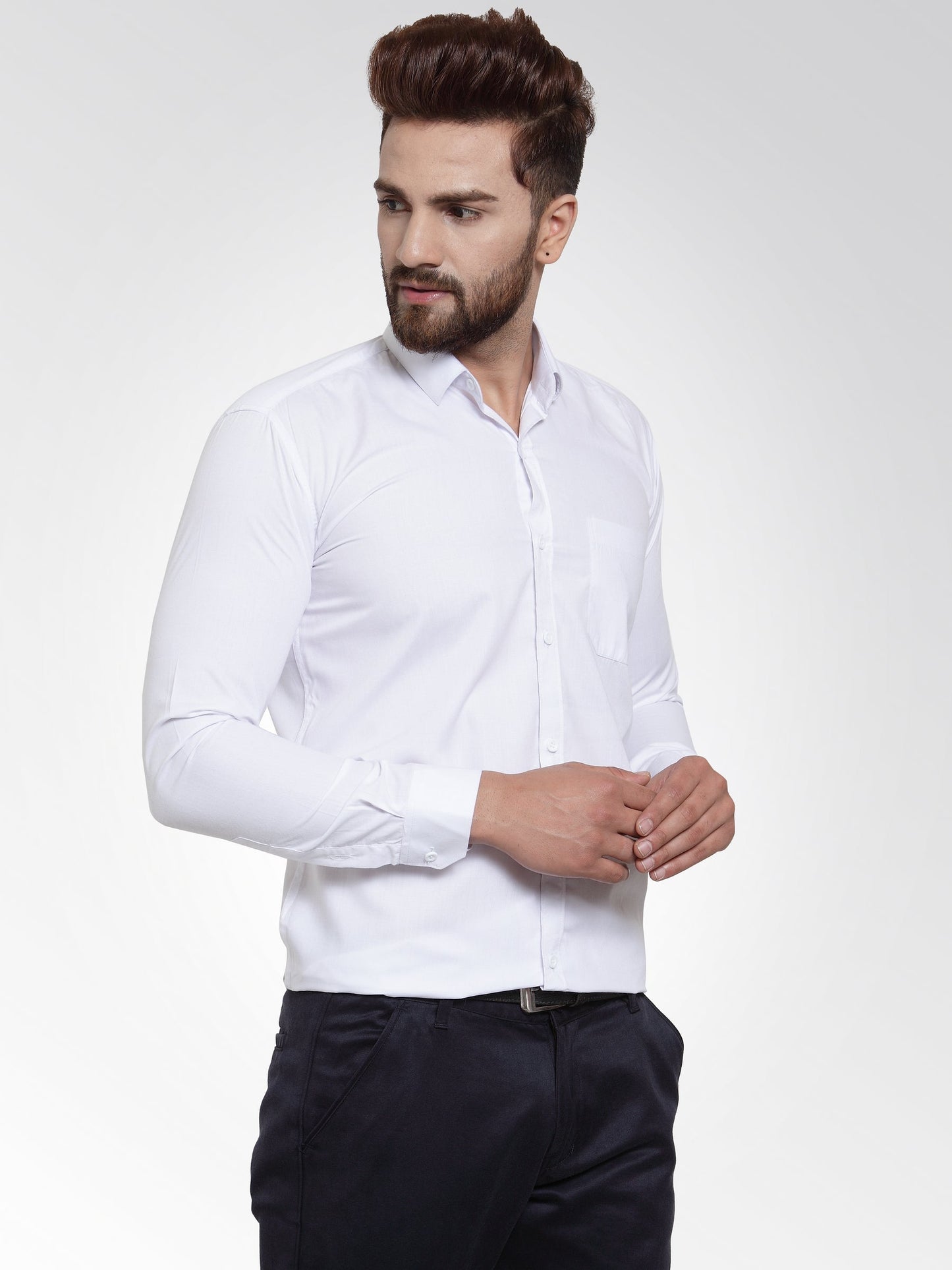 Jainish Men's Cotton Solid White Formal Shirt's ( SF 361White ) | Swadesiicart