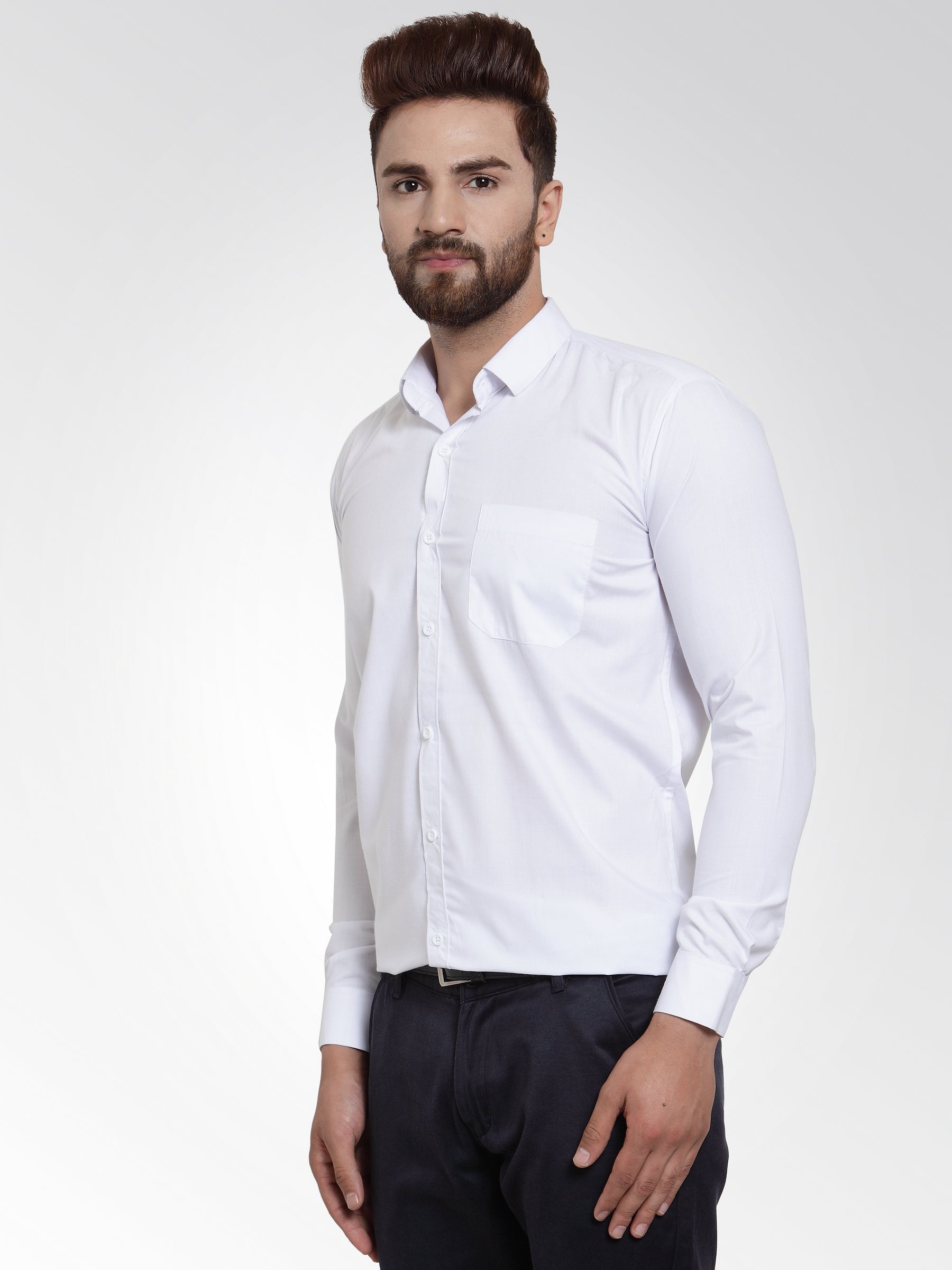 Jainish Men's Cotton Solid White Formal Shirt's ( SF 361White ) | Swadesiicart