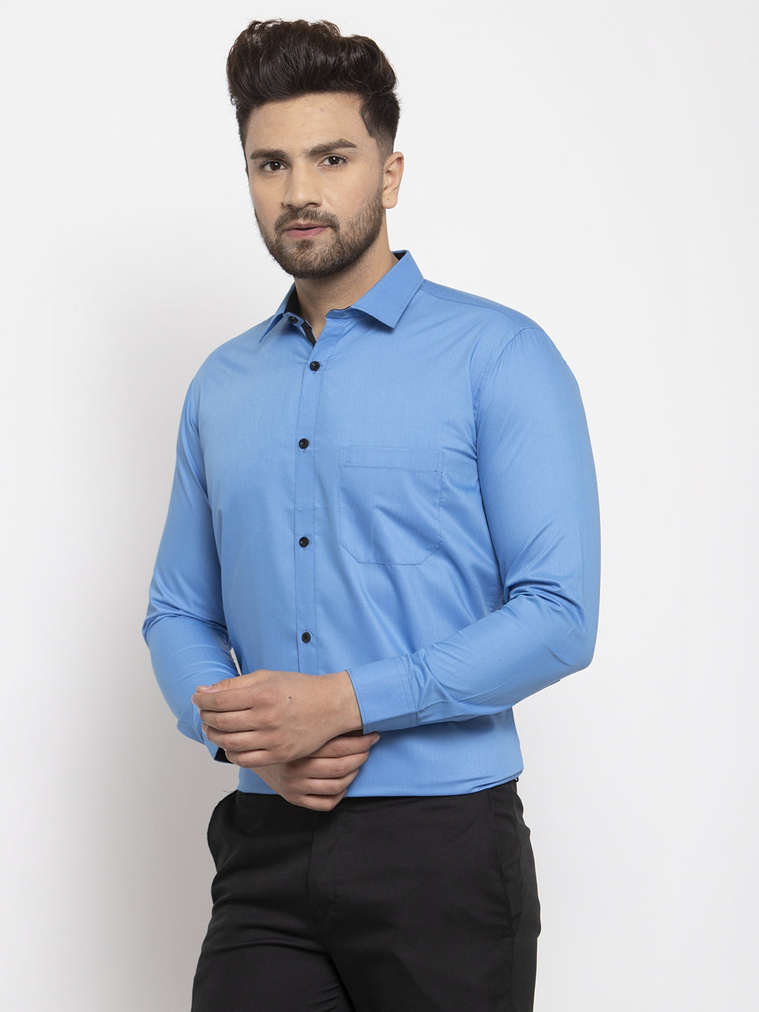 Jainish Light Blue Formal Shirt with black detailing ( SF 411Light-Blue ) | Swadesiicart
