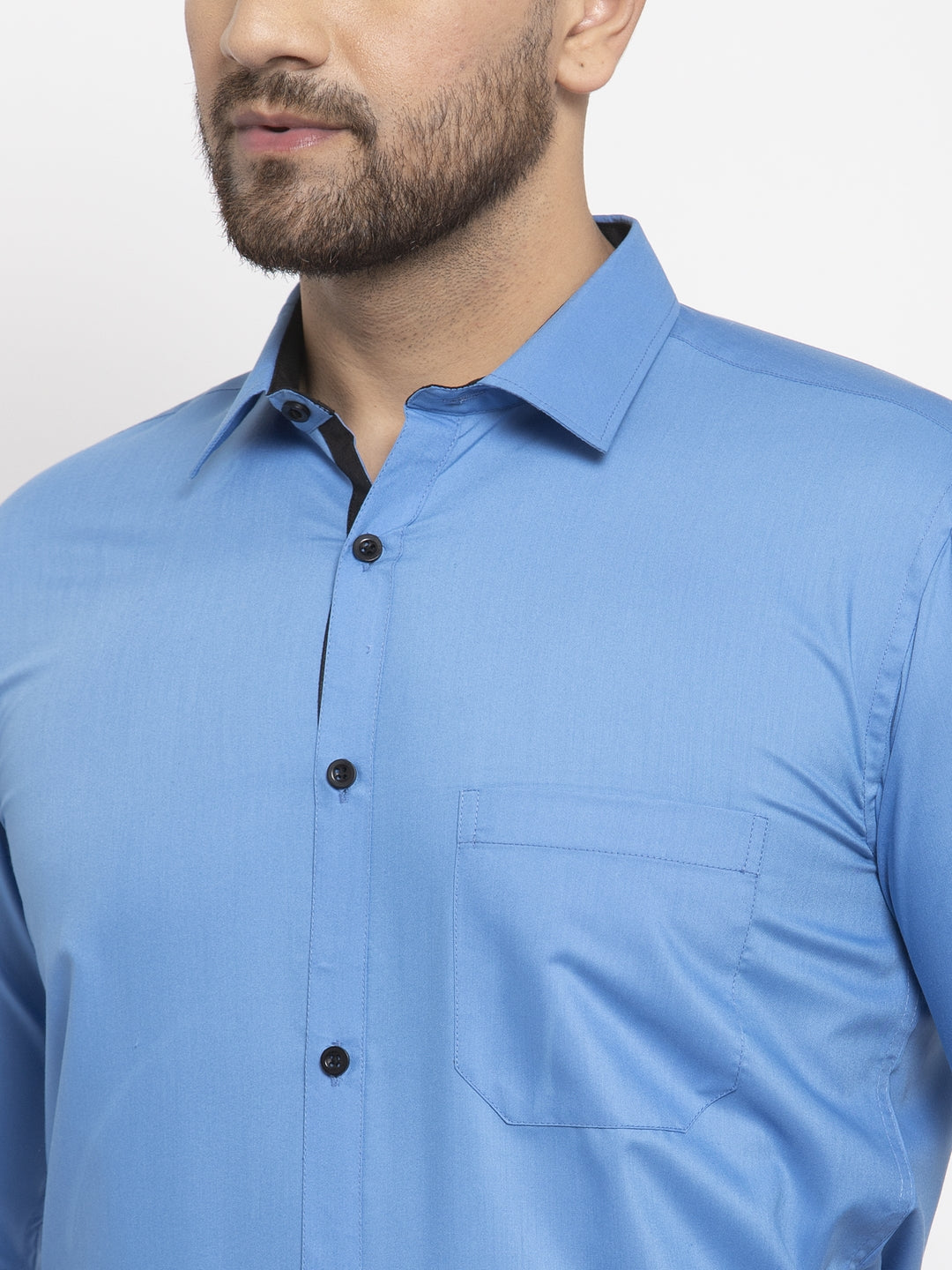 Jainish Light Blue Formal Shirt with black detailing ( SF 411Light-Blue ) | Swadesiicart