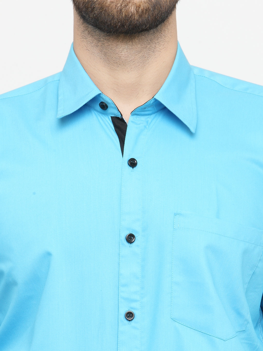 Jainish Sky Blue Formal Shirt with black detailing ( SF 411Sky ) | Swadesiicart