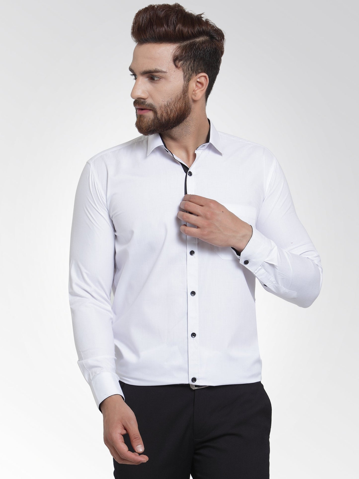 Jainish White Formal Shirt with black detailing ( SF 411White ) | Swadesiicart