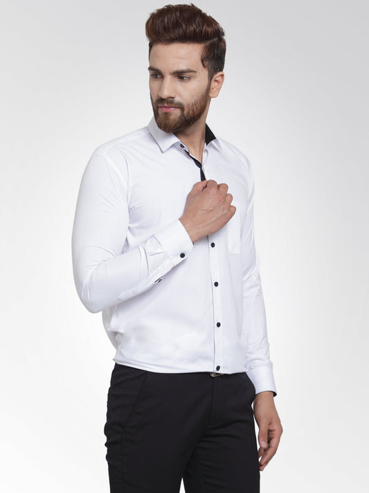 Jainish White Formal Shirt with black detailing ( SF 411White ) | Swadesiicart
