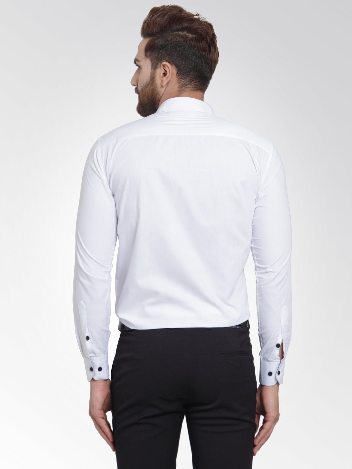 Jainish White Formal Shirt with black detailing ( SF 411White ) | Swadesiicart