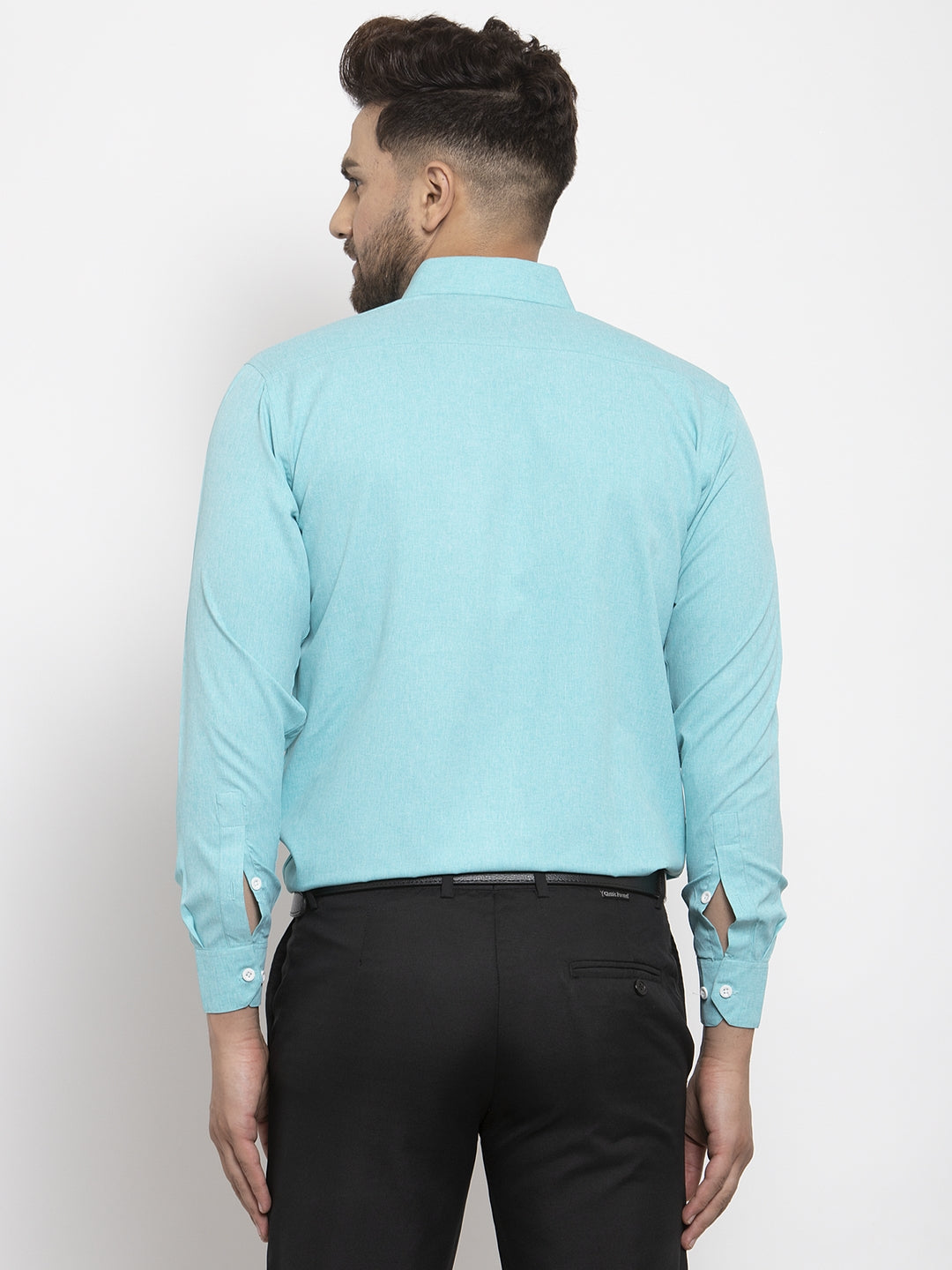 Jainish Aqua Blue Formal Shirt with white detailing ( SF 419Aqua ) | Swadesiicart