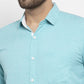Jainish Aqua Blue Formal Shirt with white detailing ( SF 419Aqua ) | Swadesiicart