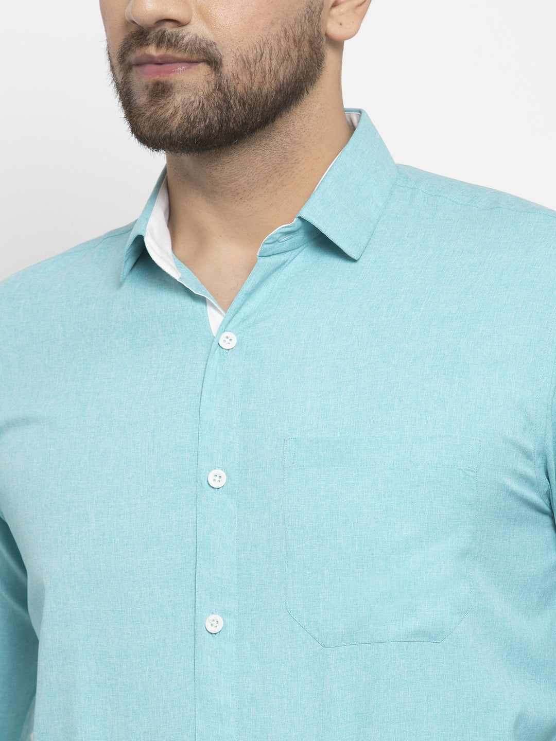 Jainish Aqua Blue Formal Shirt with white detailing ( SF 419Aqua ) | Swadesiicart