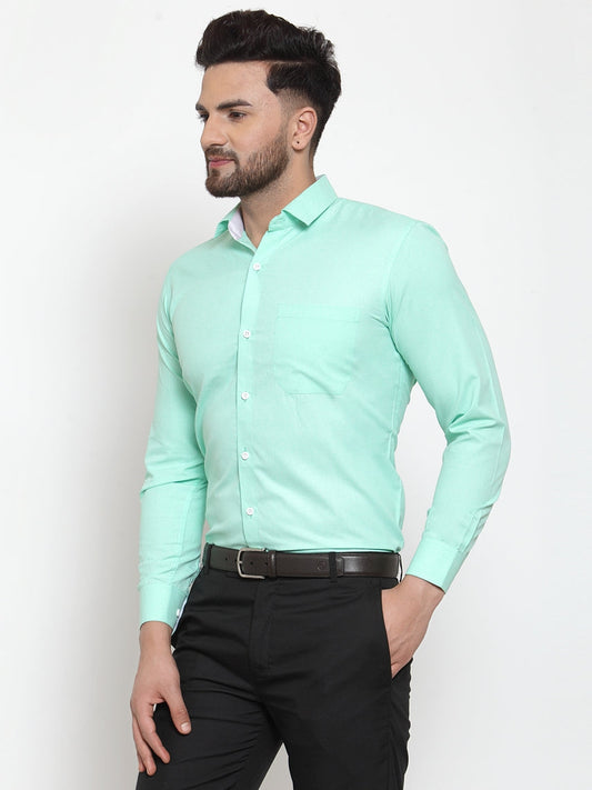 Jainish Green Formal Shirt with white detailing ( SF 419Green ) | Swadesiicart