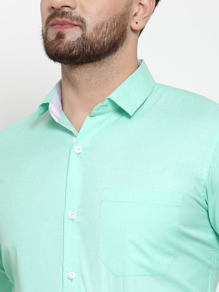 Jainish Green Formal Shirt with white detailing ( SF 419Green ) | Swadesiicart