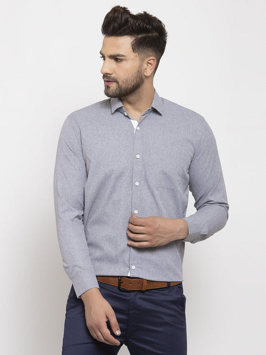 Jainish Grey Formal Shirt with white detailing ( SF 419Grey ) | Swadesiicart