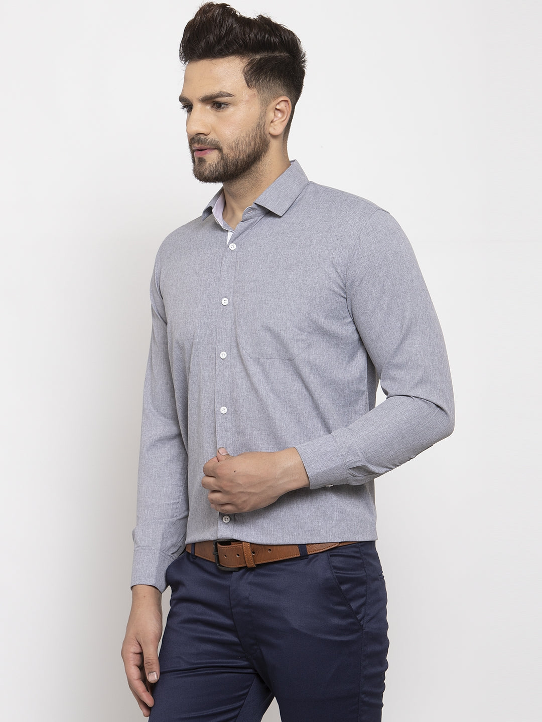 Jainish Grey Formal Shirt with white detailing ( SF 419Grey ) | Swadesiicart