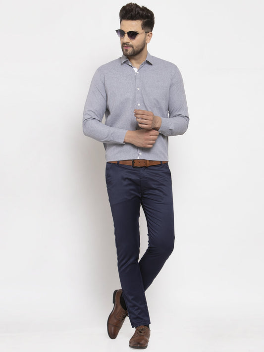 Jainish Grey Formal Shirt with white detailing ( SF 419Grey ) | Swadesiicart