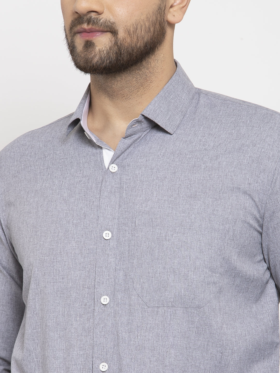 Jainish Grey Formal Shirt with white detailing ( SF 419Grey ) | Swadesiicart