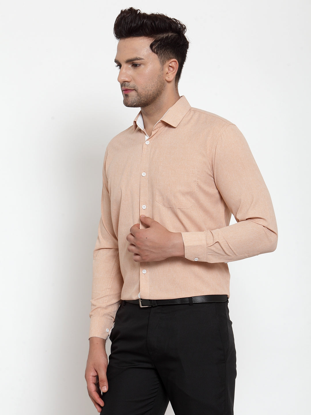 Jainish Light-Brown Formal Shirt with white detailing ( SF 419Light-Brown ) | Swadesiicart