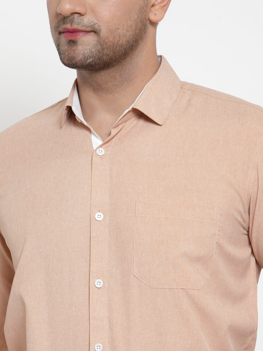 Jainish Light-Brown Formal Shirt with white detailing ( SF 419Light-Brown ) | Swadesiicart