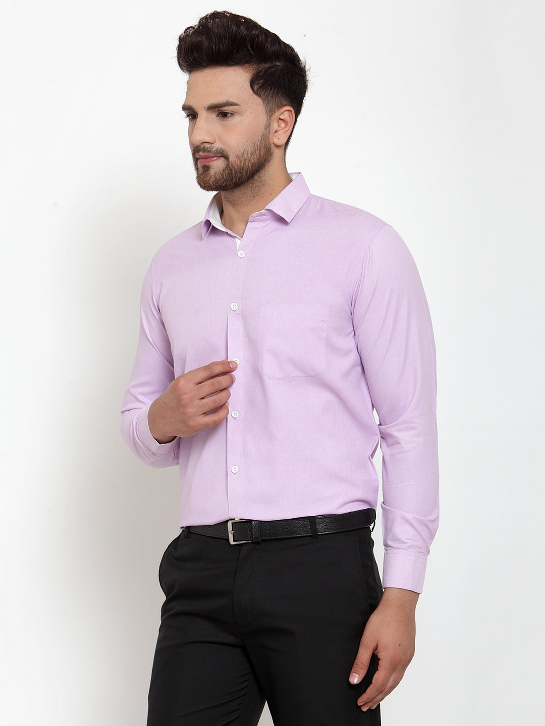Jainish Light-Purple Formal Shirt with white detailing ( SF 419Light-Purple ) | Swadesiicart