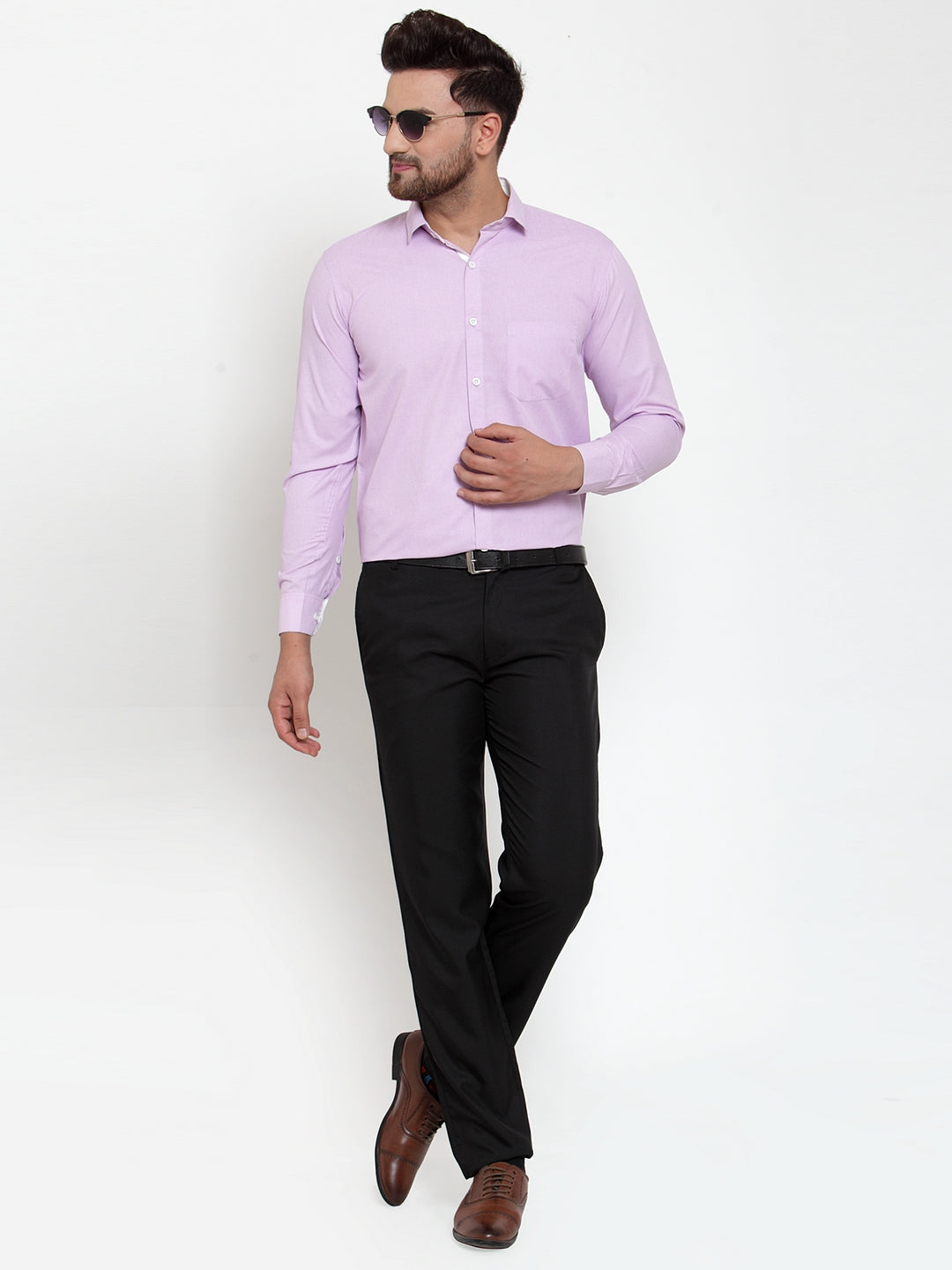 Jainish Light-Purple Formal Shirt with white detailing ( SF 419Light-Purple ) | Swadesiicart