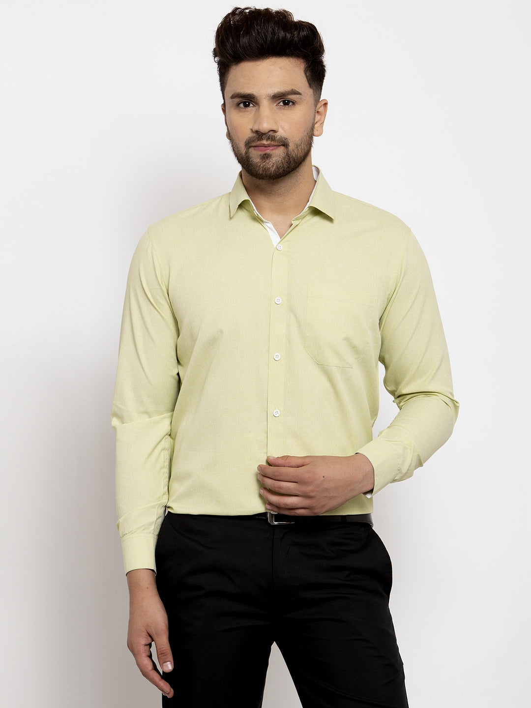 Jainish Lime Green Formal Shirt with white detailing ( SF 419Lime-Green ) | Swadesiicart