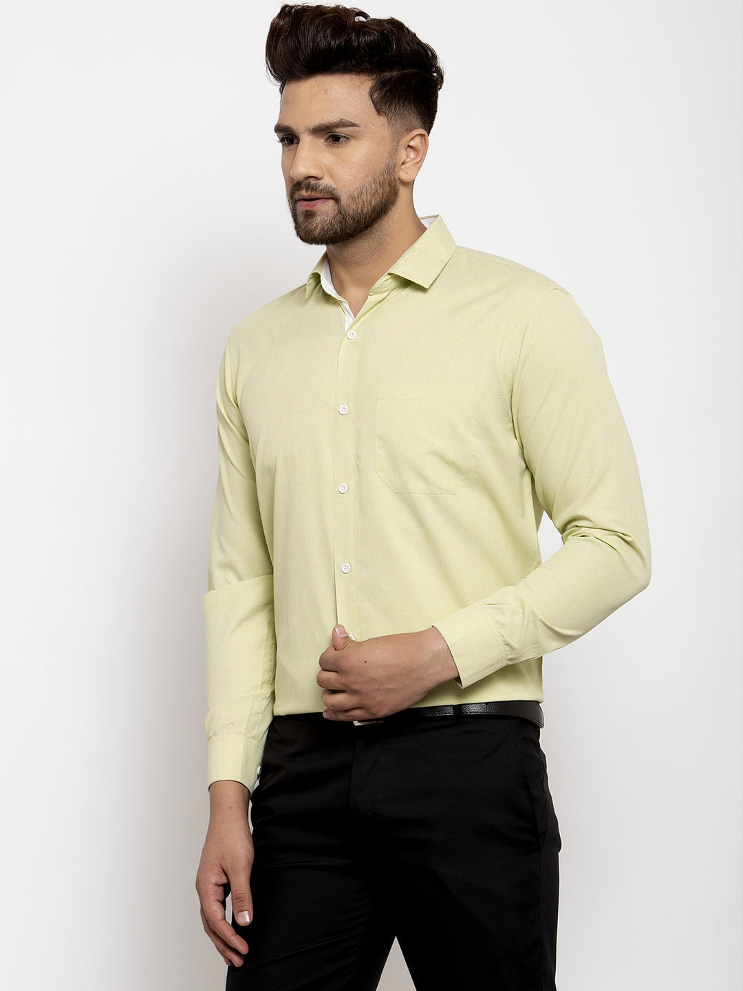 Jainish Lime Green Formal Shirt with white detailing ( SF 419Lime-Green ) | Swadesiicart