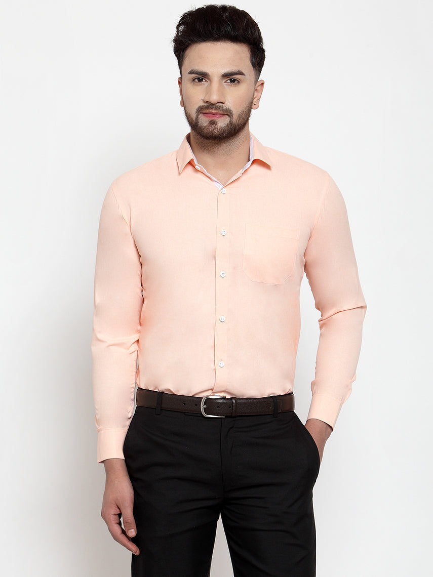 Jainish Orange Formal Shirt with white detailing ( SF 419Orange ) | Swadesiicart
