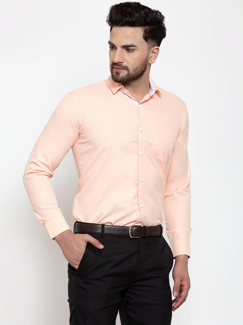 Jainish Orange Formal Shirt with white detailing ( SF 419Orange ) | Swadesiicart