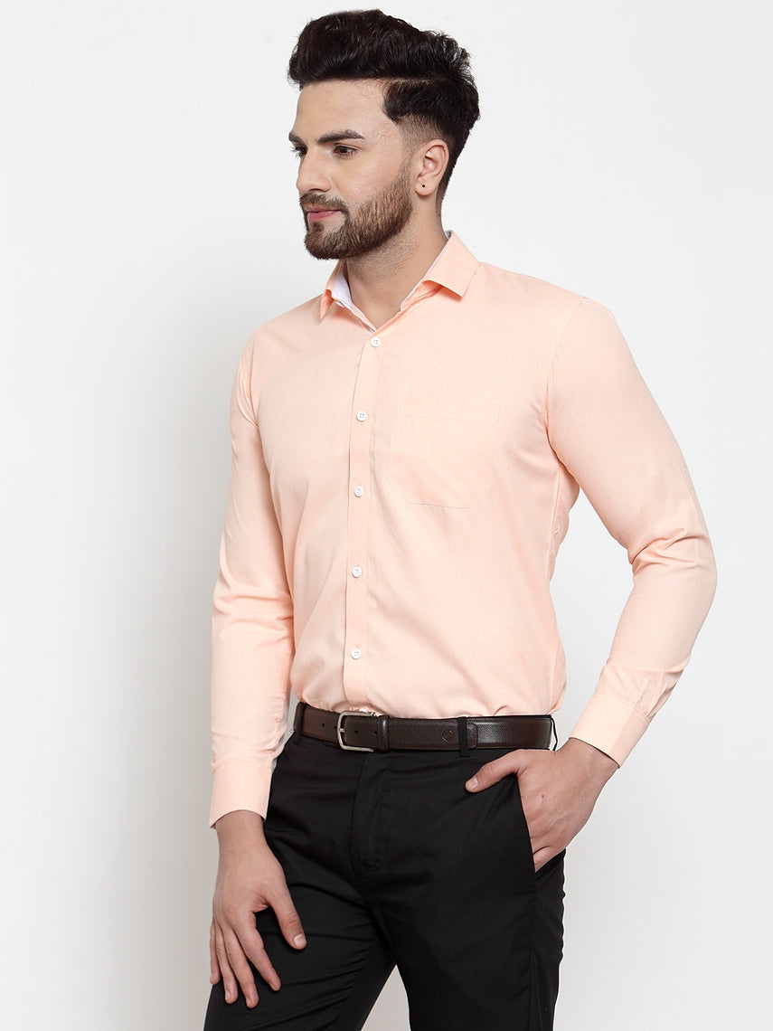 Jainish Orange Formal Shirt with white detailing ( SF 419Orange ) | Swadesiicart