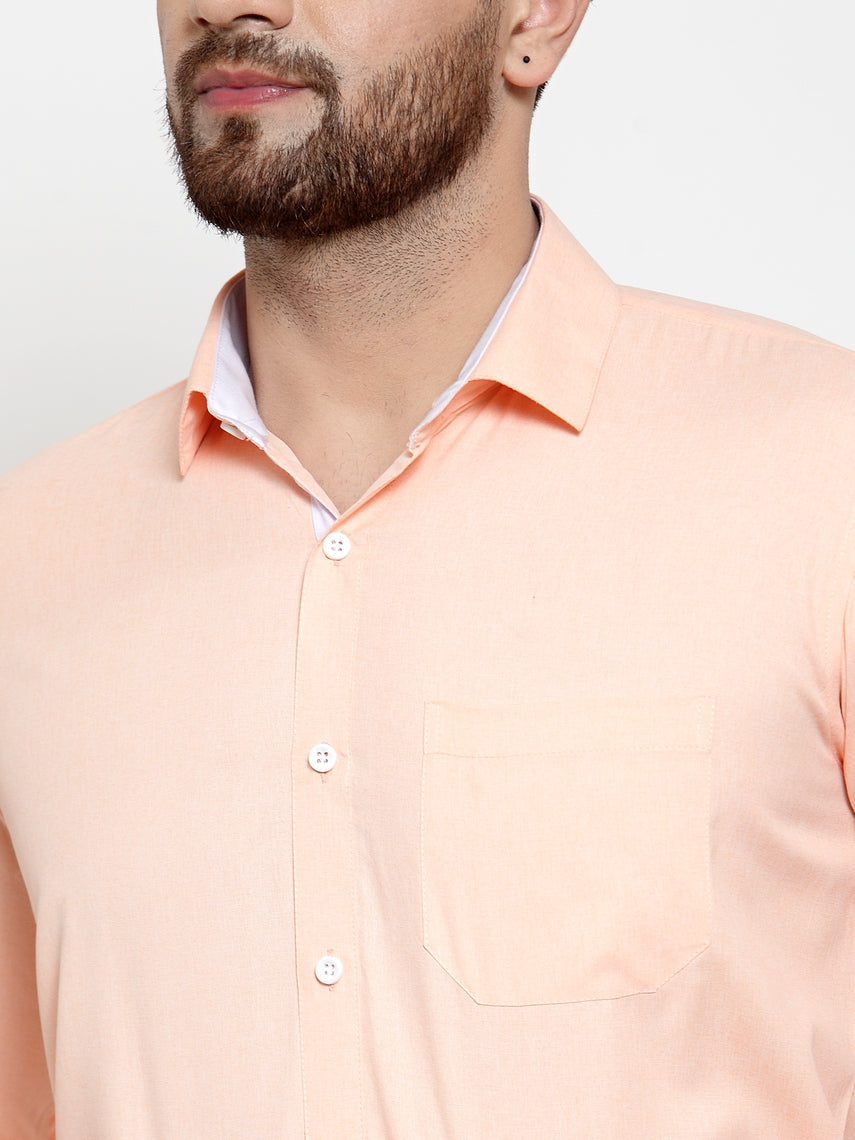 Jainish Orange Formal Shirt with white detailing ( SF 419Orange ) | Swadesiicart