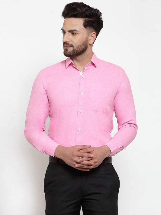 Jainish Pink Formal Shirt with white detailing ( SF 419Pink ) | Swadesiicart