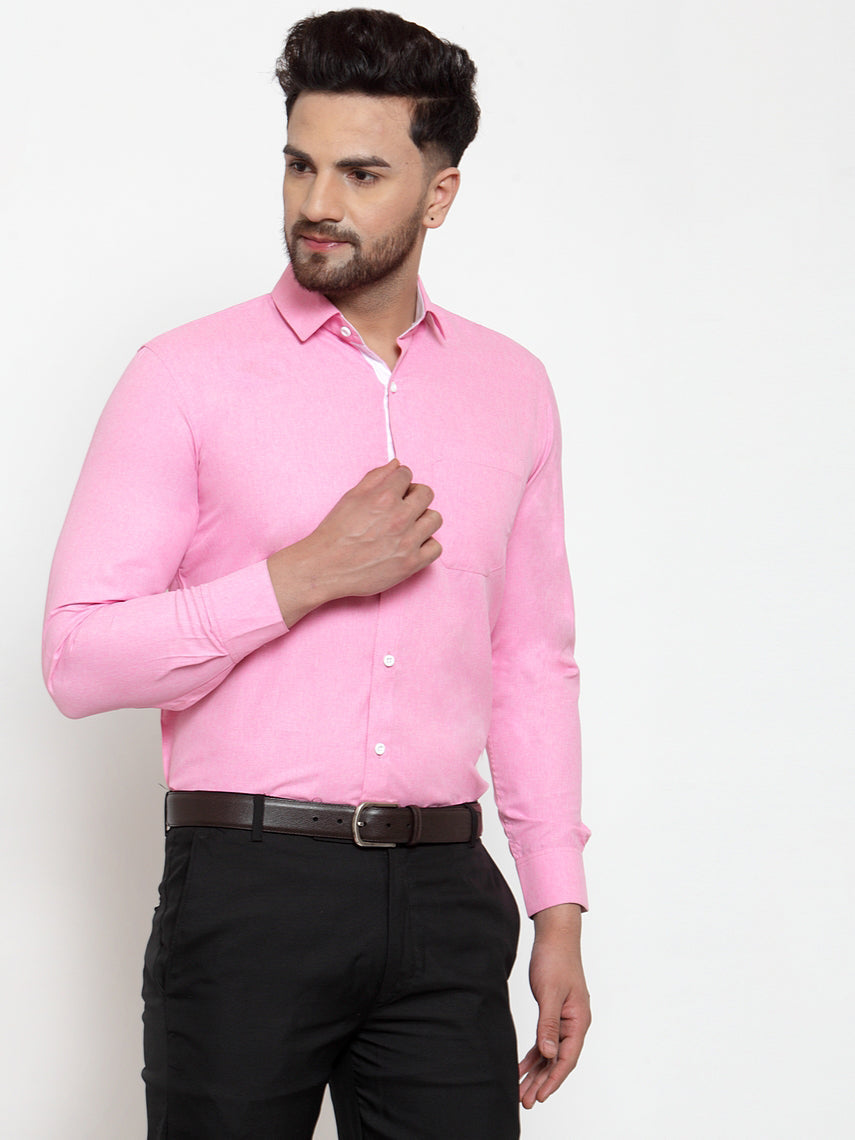 Jainish Pink Formal Shirt with white detailing ( SF 419Pink ) | Swadesiicart