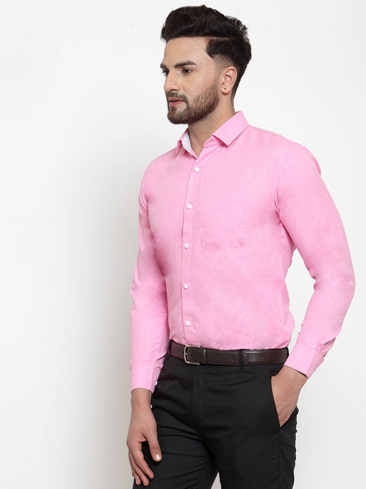 Jainish Pink Formal Shirt with white detailing ( SF 419Pink ) | Swadesiicart
