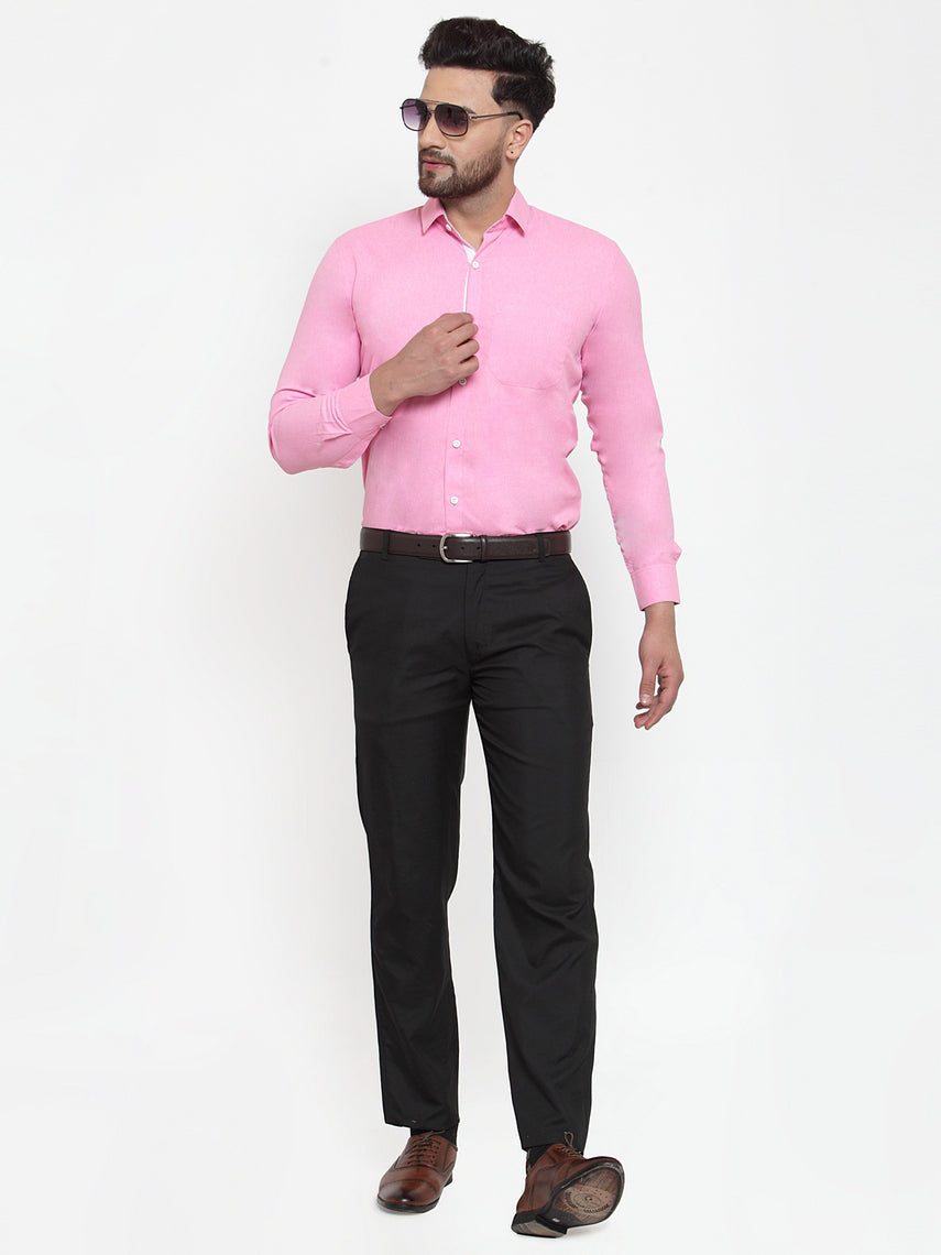 Jainish Pink Formal Shirt with white detailing ( SF 419Pink ) | Swadesiicart