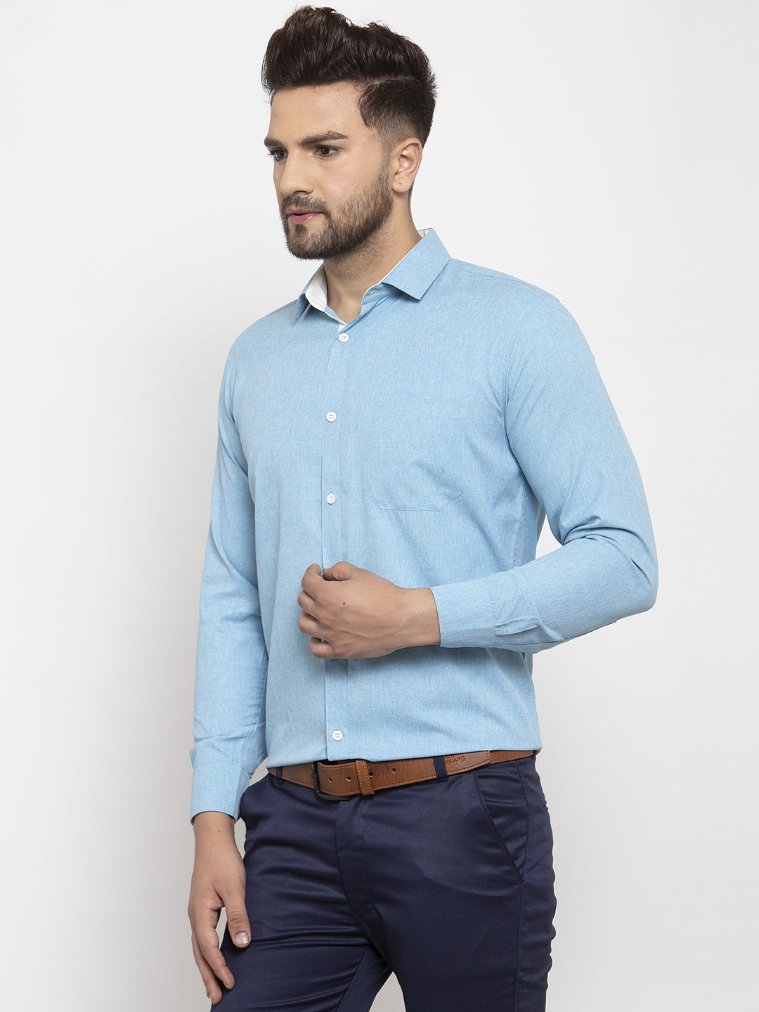 Jainish Pista Green Formal Shirt with white detailing ( SF 419Pista ) | Swadesiicart