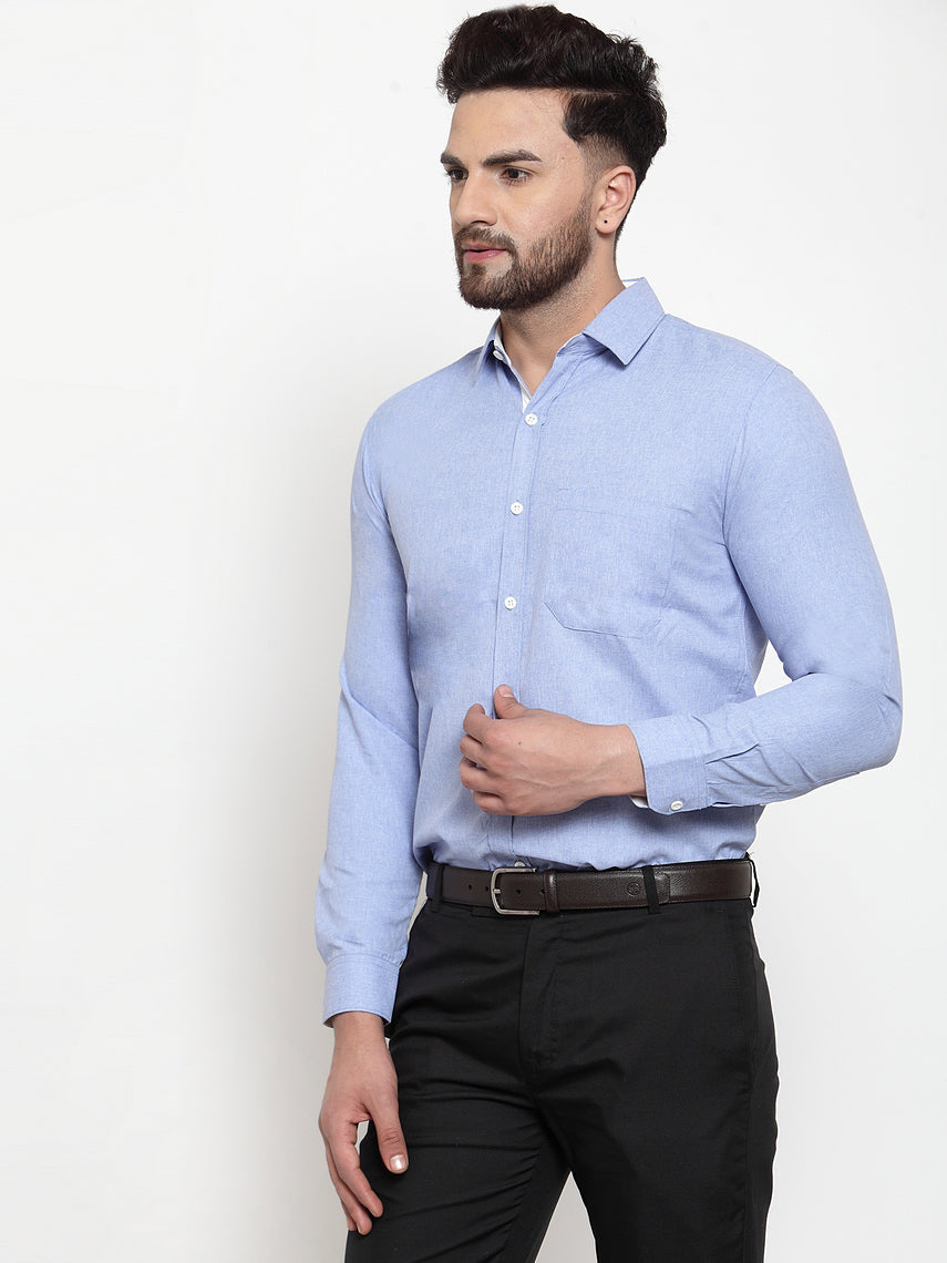 Jainish Sky Blue Formal Shirt with white detailing ( SF 419Sky ) | Swadesiicart