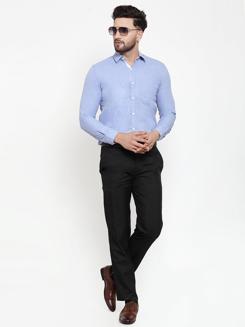 Jainish Sky Blue Formal Shirt with white detailing ( SF 419Sky ) | Swadesiicart
